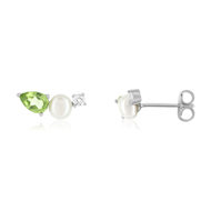 Boucles d'oreilles argent 925 perles de culture de Chine péridots et topazes blanches