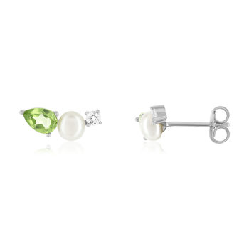 925 sterling silver earrings with Chinese cultured pearls, peridots, and treated white topazes