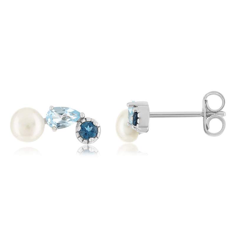 Boucles d'oreilles argent 925 perles de culture de Chine et topazes bleues traitées - vue 1
