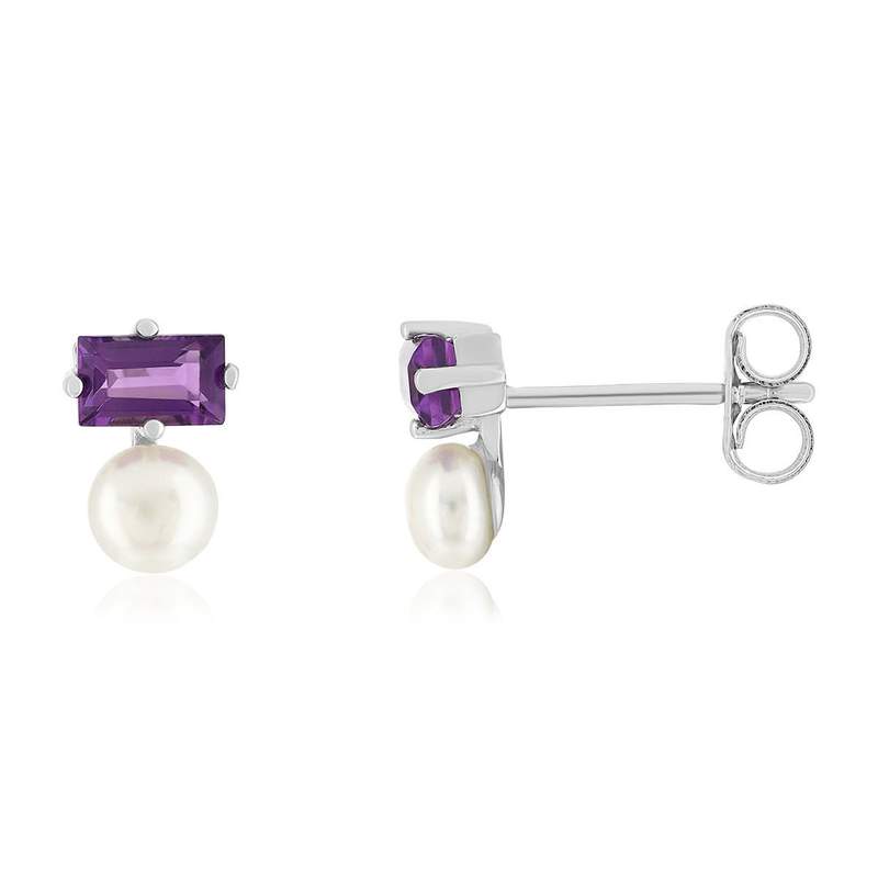 Boucles d'oreilles argent 925 perles de culture de Chine et améthystes - vue 1