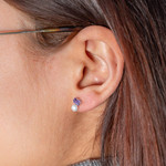 Boucles d'oreilles argent 925 perles de culture de Chine et améthystes - vue porté 1