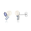 Boucles d'oreilles argent 925 perles de culture de Chine pierres imitation et zirconias bleus - vue V1