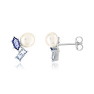 Boucles d'oreilles argent 925 perles de culture de Chine spinelles et zirconias bleus