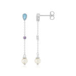 Boucles d'oreilles argent 925 perles de culture de Chine pierres imitation bleues et zirconias - vue 1