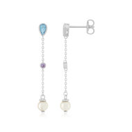 Boucles d'oreilles argent 925 perles de culture de Chine pierres imitation bleues et zirconias