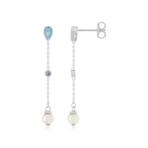 925 silver earrings with Chinese cultured pearls, imitation blue stones and zirconias