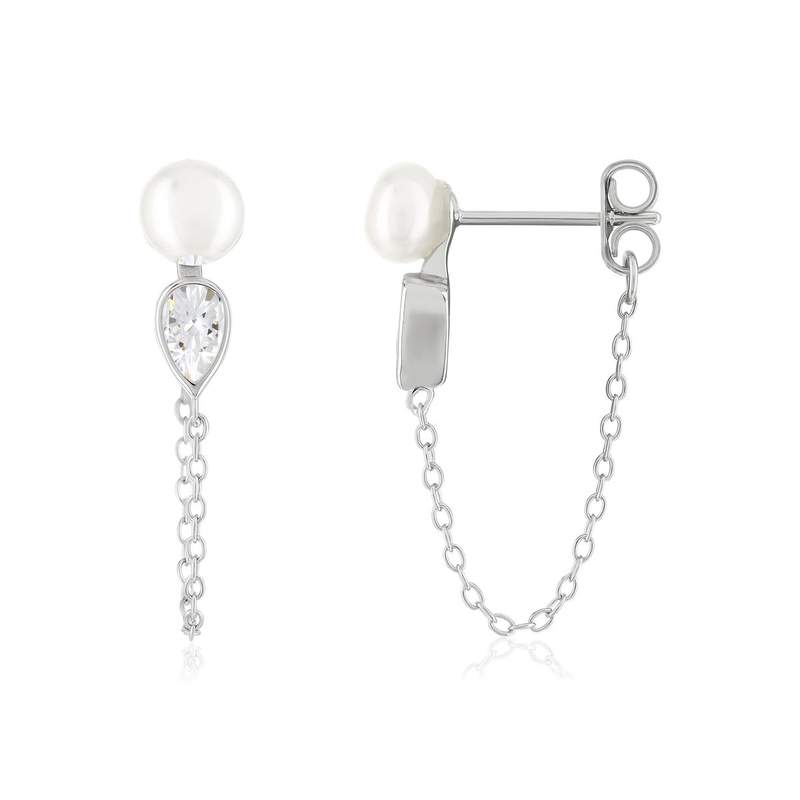 Boucles d'oreilles argent 925 perles de culture de Chine et zirconias - vue 1