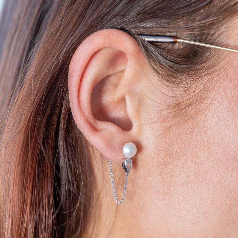 Boucles d'oreilles argent 925 perles de culture de Chine et zirconias - vue porté 1