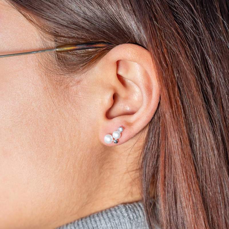 Boucles d'oreilles argent 925 perles de culture de Chine zirconias - vue porté 1
