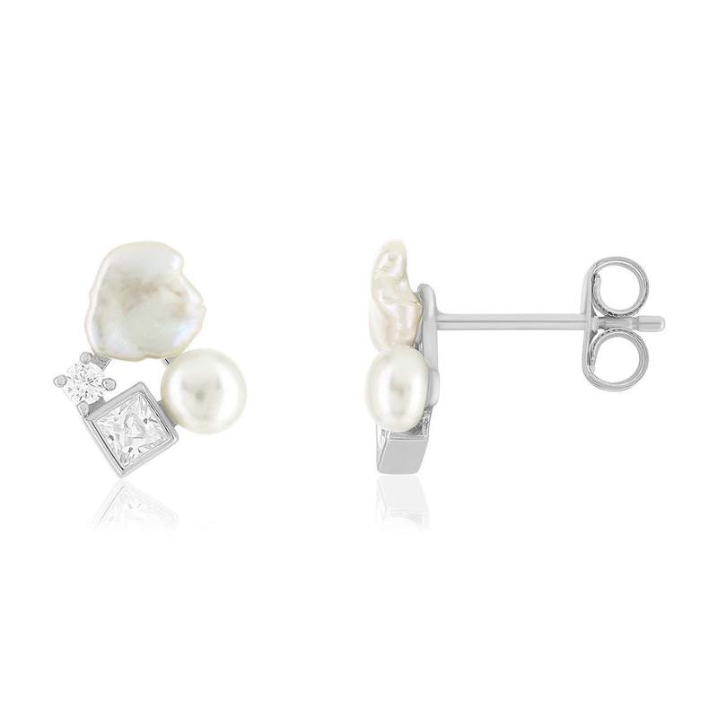 Boucles d'oreilles argent 925 perles de culture de Chine  zirconias - vue 1