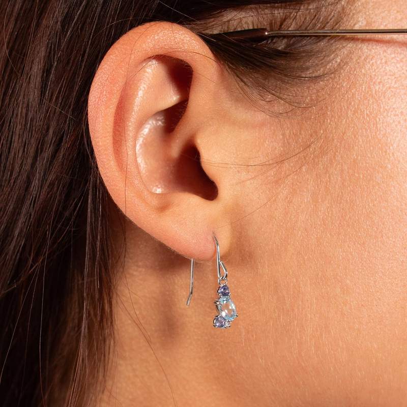 Boucles d'oreilles argent 925 topazes traitées et zirconas - vue porté 1