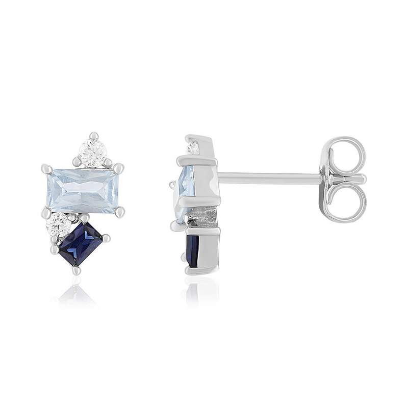 Boucles d'oreilles argent 925 pierres imitation pierres synthétiques bleues et zirconias - vue 1