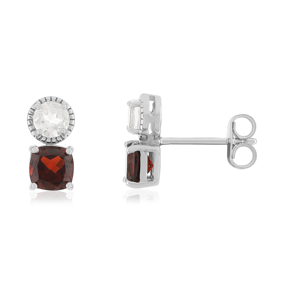 Boucles d'oreilles argent 925 grenats et quartz rose