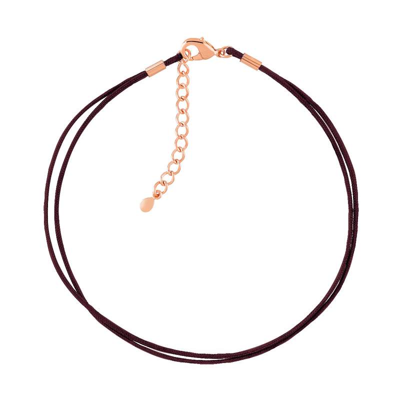 Bracelet plaqué or rose cordon coton chocolat - vue 1