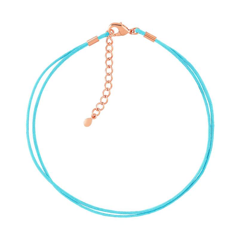 Bracelet plaqué or rose cordon coton turquoise - vue 1