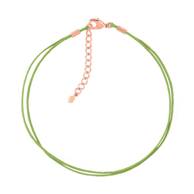 Bracelet plaqué or rose cordon coton vert - vue 1