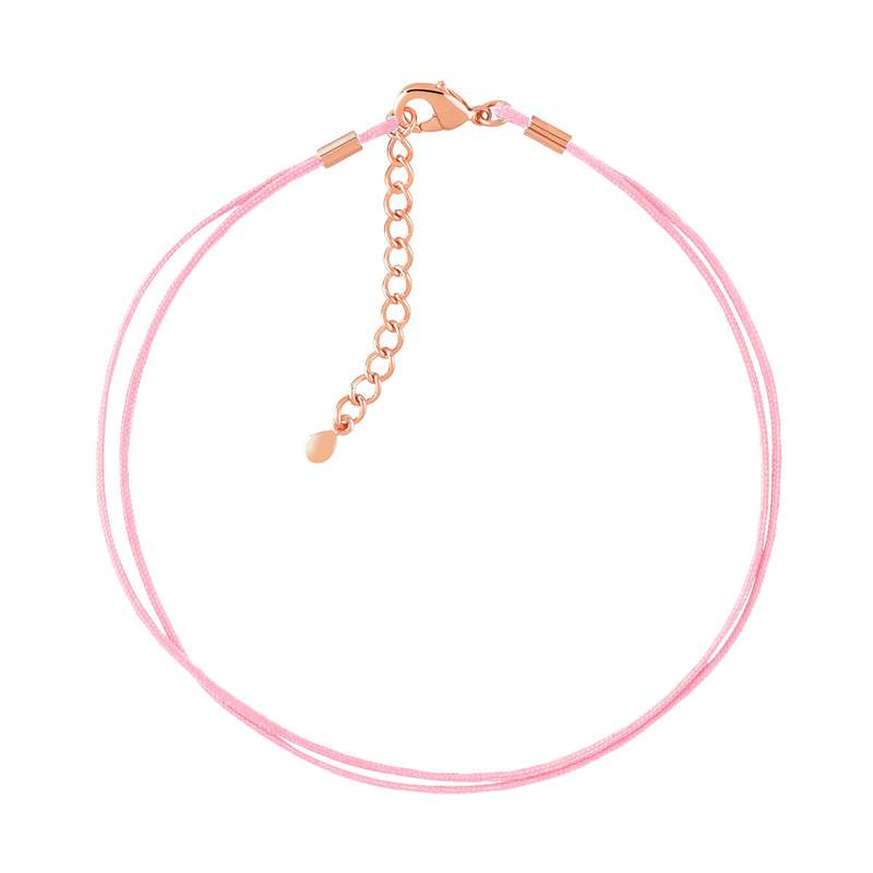 Bracelet plaqué or rose cordon coton rose - vue 1