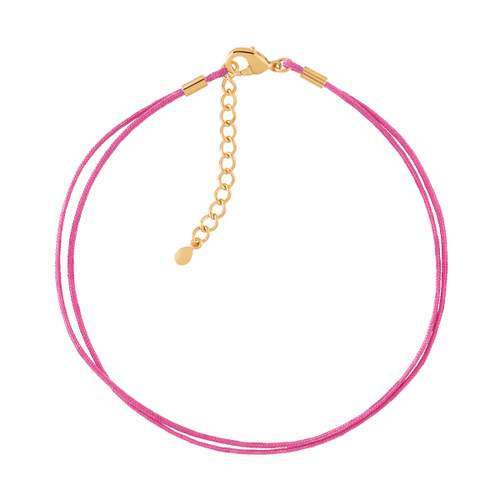 Bracelet plaqué or cordon coton fuchsia