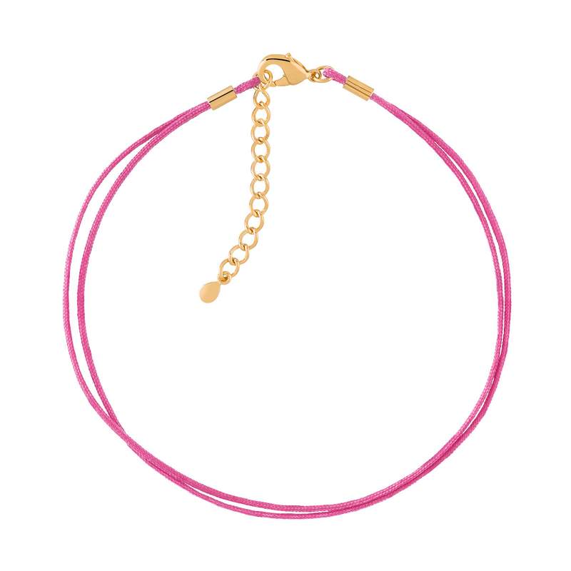 Bracelet plaqué or cordon coton fuchsia - vue 1
