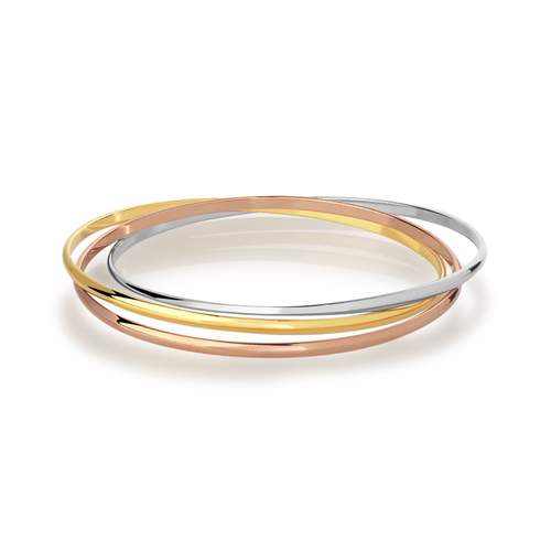 Bracelet jonc plaqué or 3 tons anneaux entrelacés