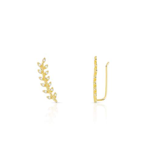 Boucles d'oreilles plaqué or contours feuilles de laurier zirconias