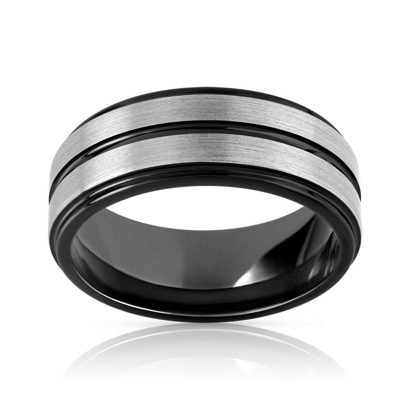 Bague tungstène mat et revêtement noir - vue 1