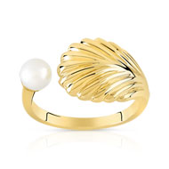 Bague dorée perle de culture de chine