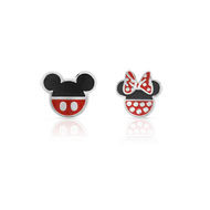 Boucles d'oreilles Mickey et Minnie argentées laque Disney