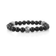 Bracelet argenté perles onyx 19 cm