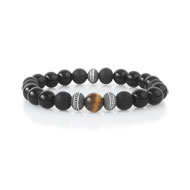 Bracelet argenté perles onyx et oeil de tigre 19 cm
