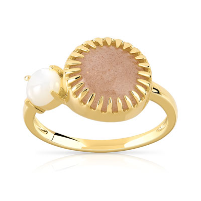 Bague dorée pierre de lune nacre - vue V1