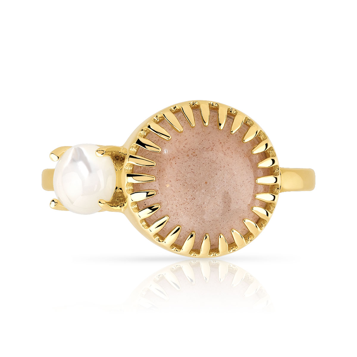Bague dorée pierre de lune nacre - vue V3