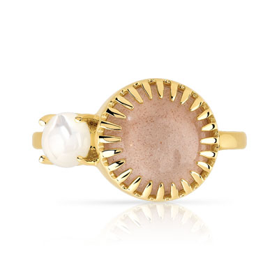 Bague dorée pierre de lune nacre - vue V3