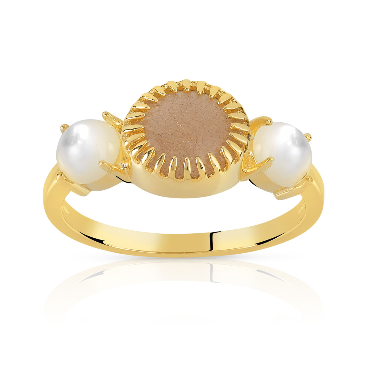 Bague dorée pierre de lune nacre - vue V1