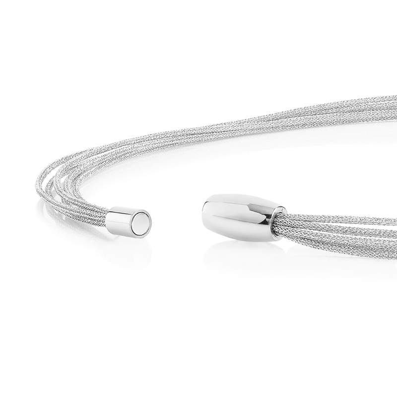Collier soie argenté acier 46 cm - vue D1