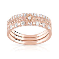 Lot de 3 bagues dorées roses zirconia