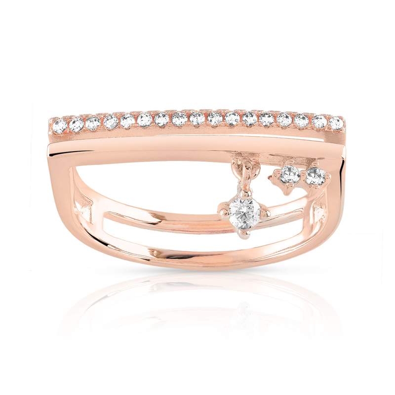 Bague dorée rose zirconia - vue 1
