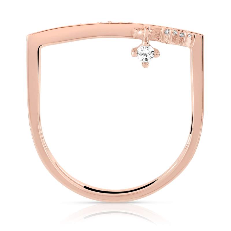 Bague dorée rose zirconia - vue 2