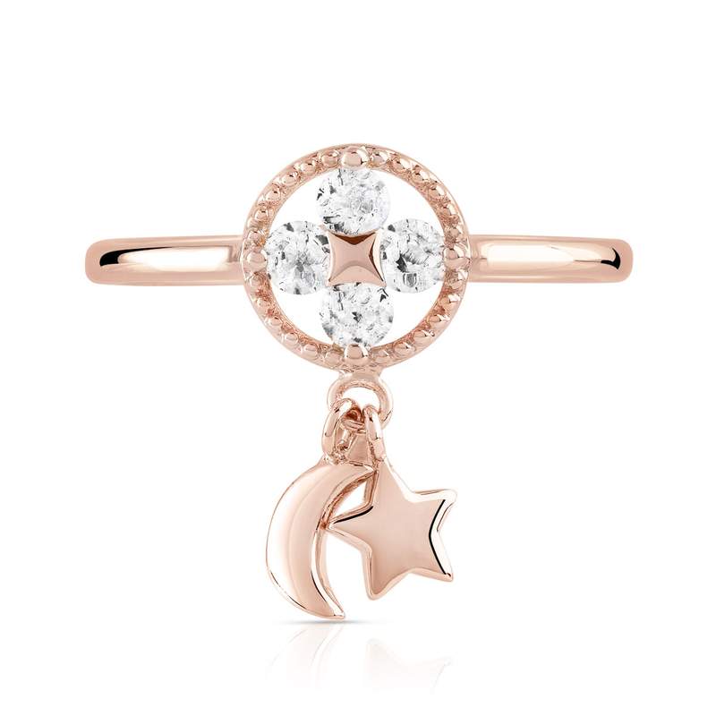 Bague dorée rose zirconia - vue 3