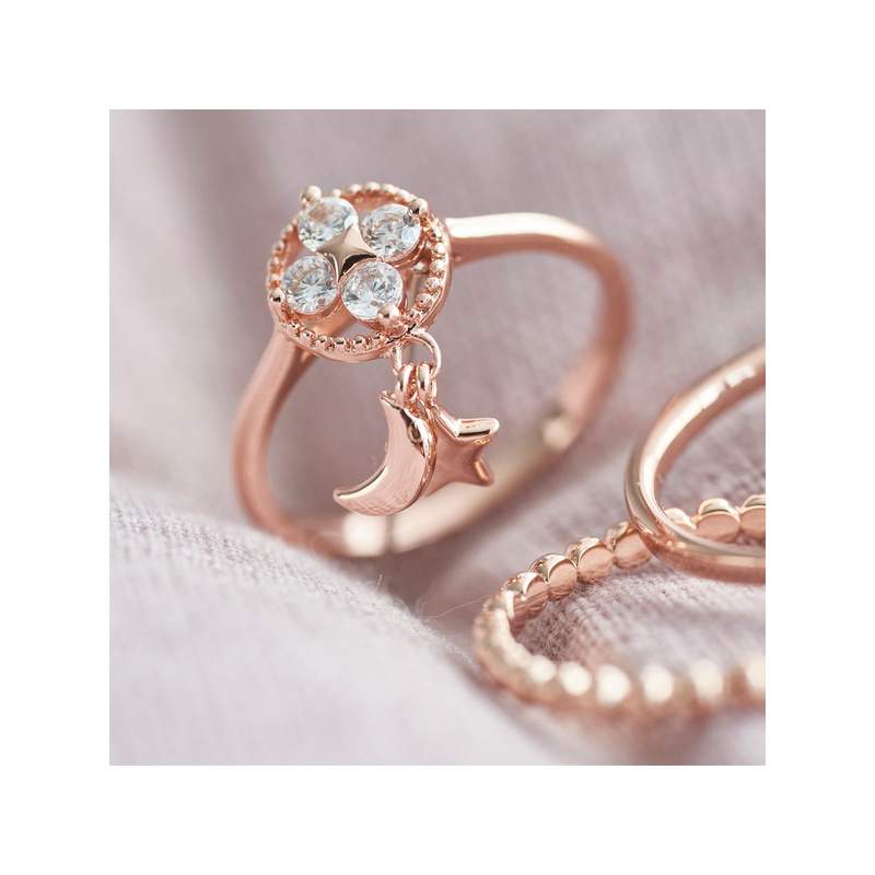 Bague dorée rose zirconia - vue D2