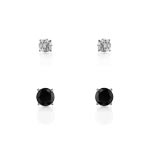 2 paires de boucles d'oreilles argent 925 zirconias noirs et blancs - vue 1