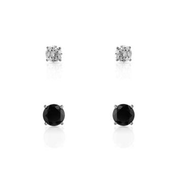 2 pairs of 925 silver earrings with black and white zirconias