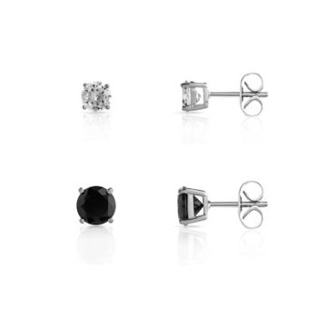 2 pairs of 925 silver earrings with black and white zirconias