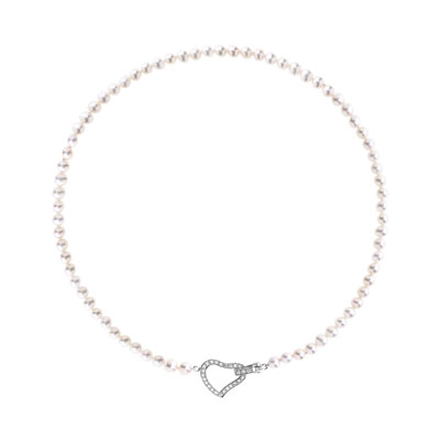 Collier argent 925 perle de culture de Chine zirconia - vue V1