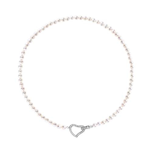 Collier argent 925 coeur perles de culture de Chine 45 cm