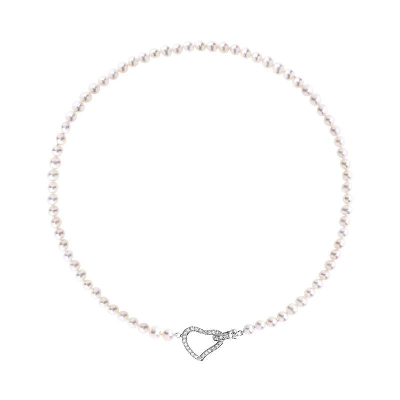 Collier argent 925 coeur perles de culture de Chine 45 cm - vue 1