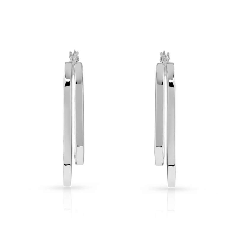 Créoles argent 925 allongée double anneau - vue 1