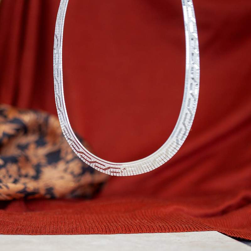 Collier argent 925 diamanté maille plate étrusque 44 cm - vue D1