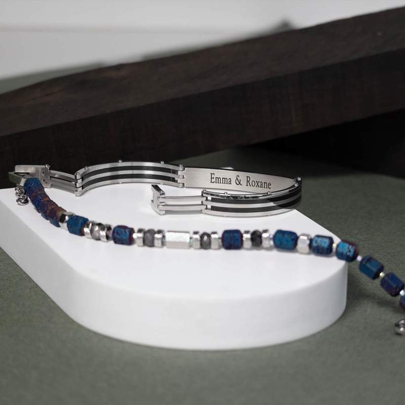 Bracelet identité acier acrylique personnalisable 19 cm - vue D1