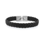 Bracelet acier et cuir noir tressé 19 cm - vue 1